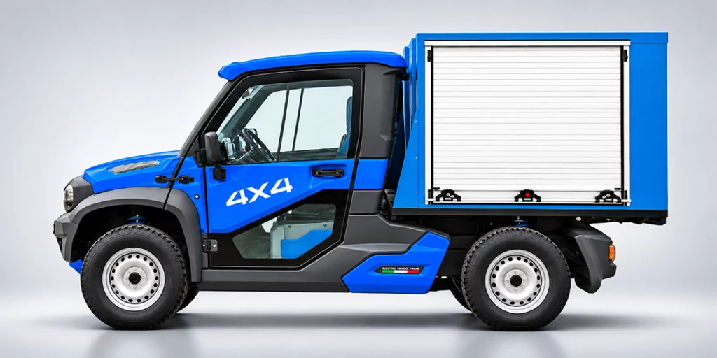 EVI Country 4x4 di EVI Motor con allestimento cassone chiuso da serranda per il trasporto di materiali e attrezzature